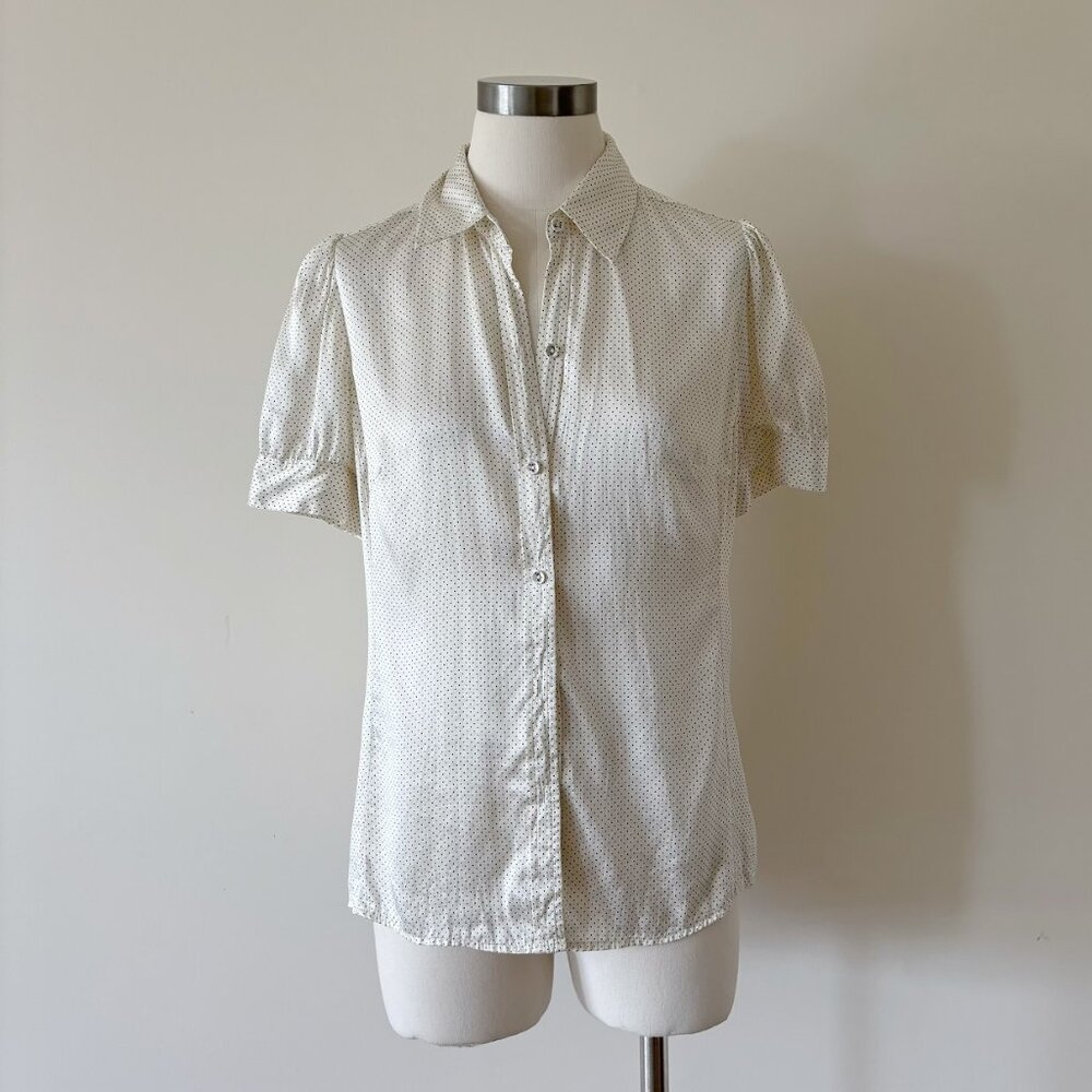 Banana Republic silk blouse white polka dot button down